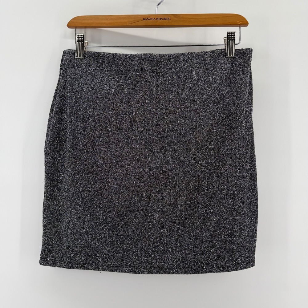 Naked Wardrobe Gunmetal Shimmer Mini Skirt Large Bodycon Stretch Lined